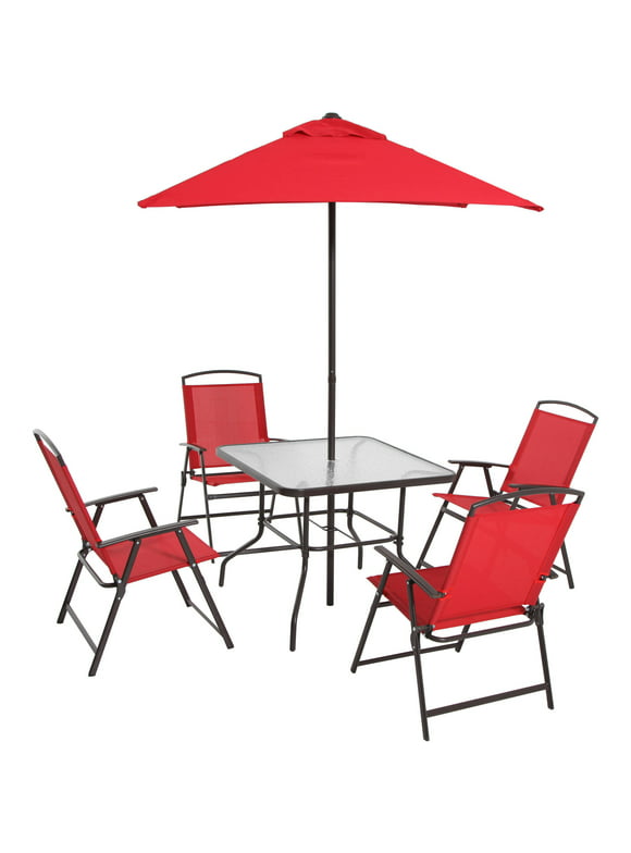 Mainstays Albany Lane Steel Outdoor Patio Dining Set of 6, Red