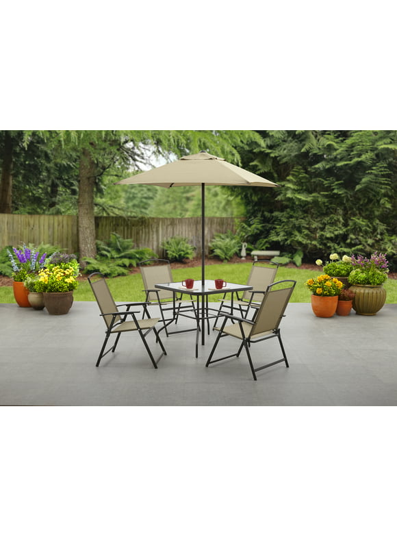 Mainstays Albany Lane Steel Outdoor Patio Dining Set of 6, Tan