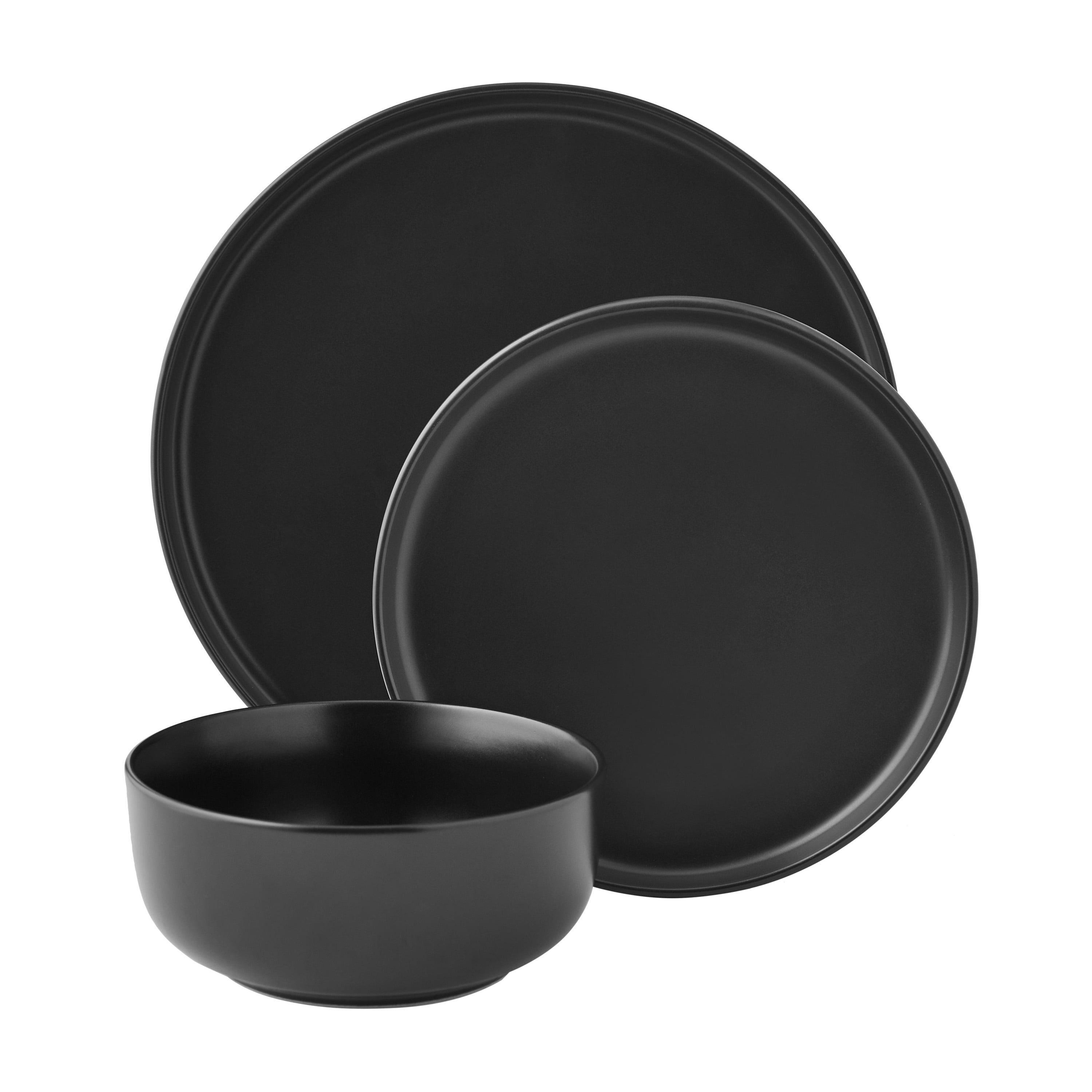 12-Piece Matte Stoneware Dinnerware Set, Black, Ceramic Sold by at Home