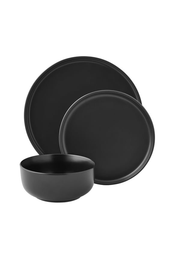 Alessandra 12-Piece Stoneware Dinnerware Set Matte Black