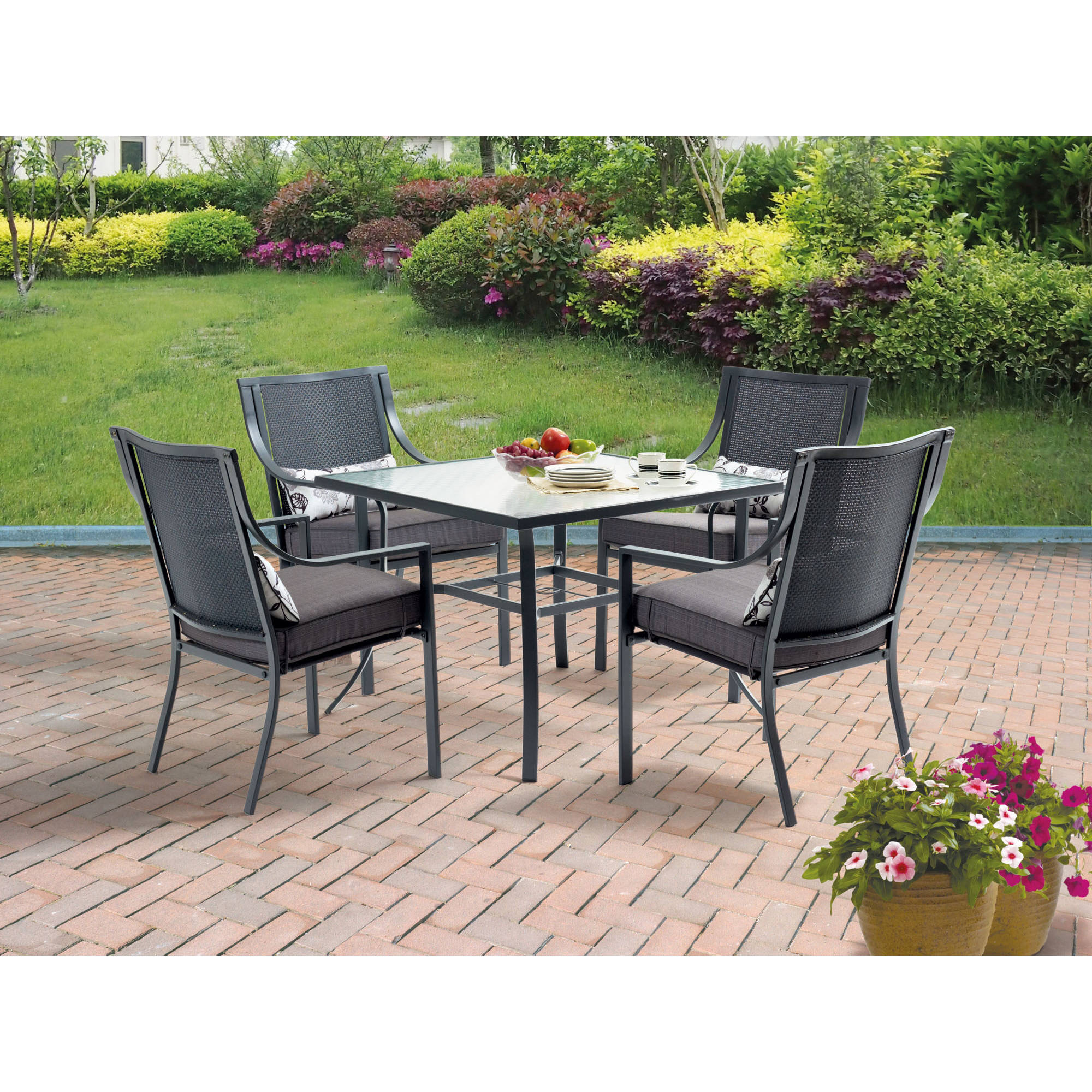 Mainstays Alexandra Square Outdoor Patio Dining Set, Cushioned Metal 5 Piece, Grey - image 1 of 9