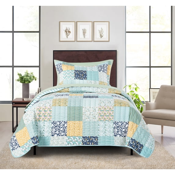 Mainstays All-in-One Lightweight Quilt and Sheet Set, 5-Piece, Twin/Twin-XL, Patchwork
