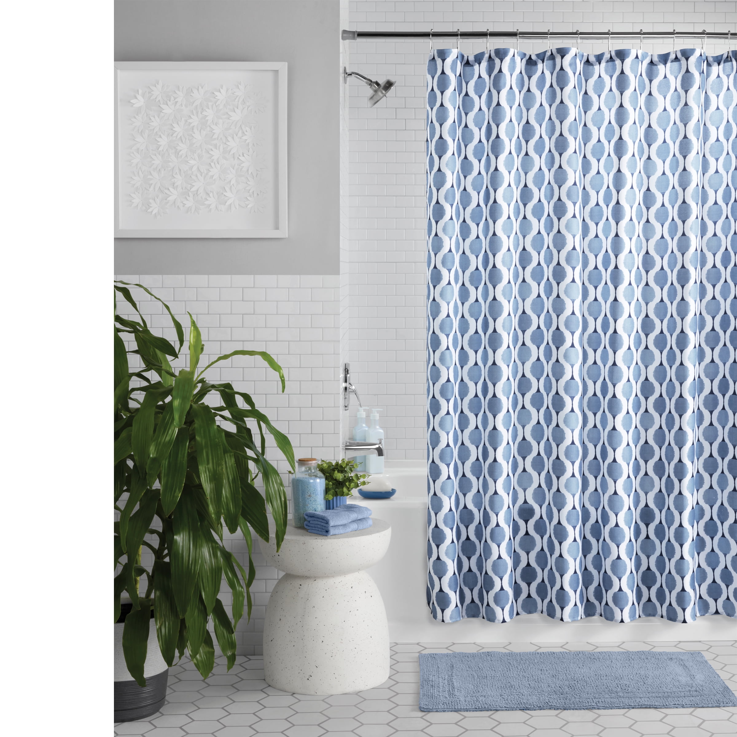 Mainstays Allister Blue Fabric Shower Curtain, 72” x 72”