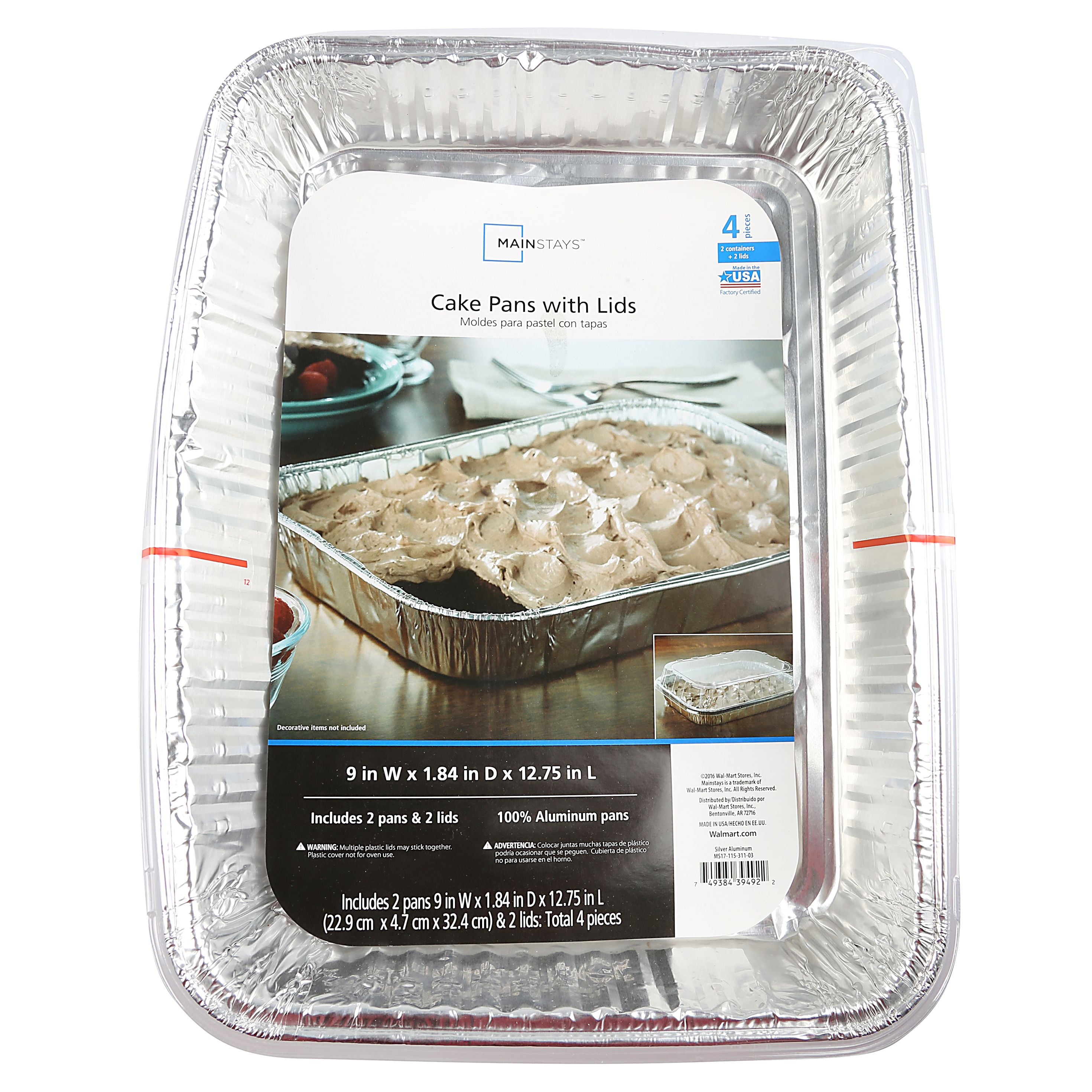 Mainstays Aluminum 13" x 9" Cake Pan with Lid, 2 Count