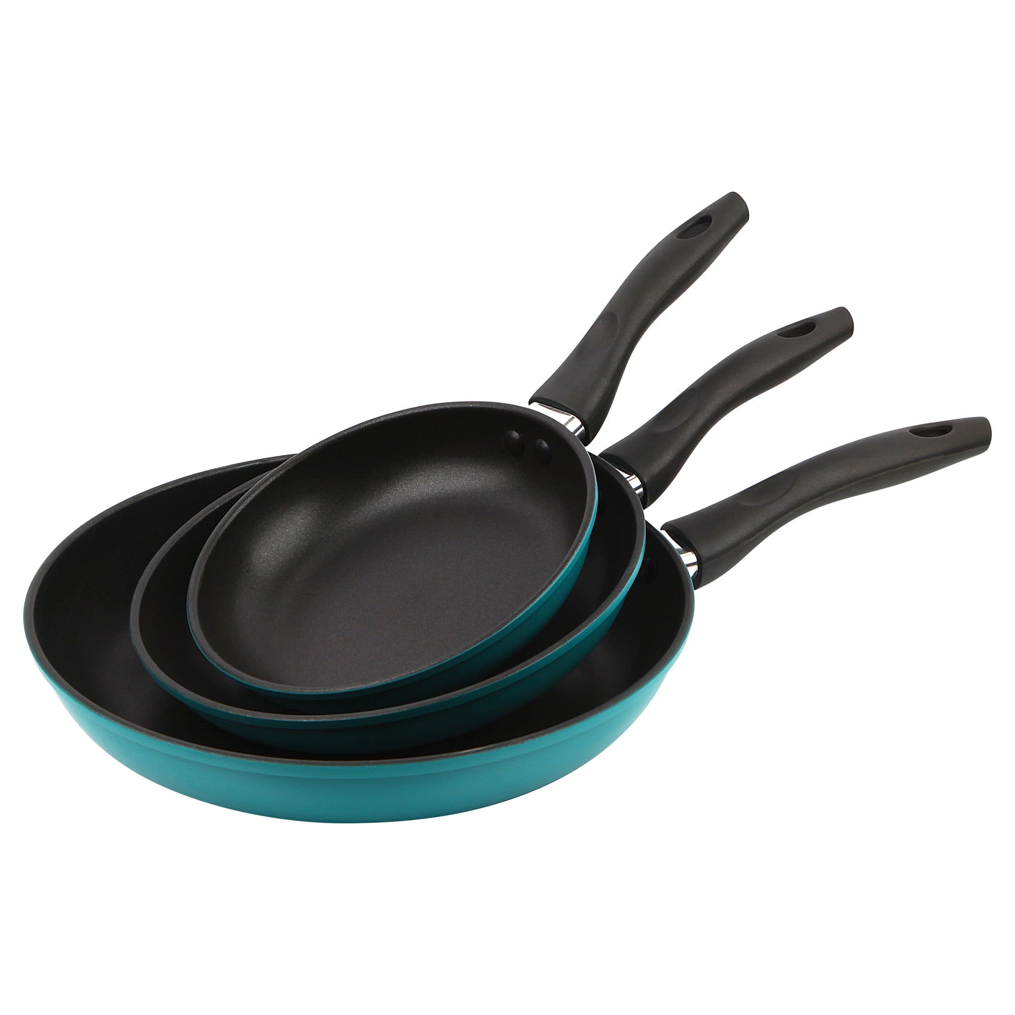 Mainstays 3Piece NonStick Aluminum Skillet Set, Teal