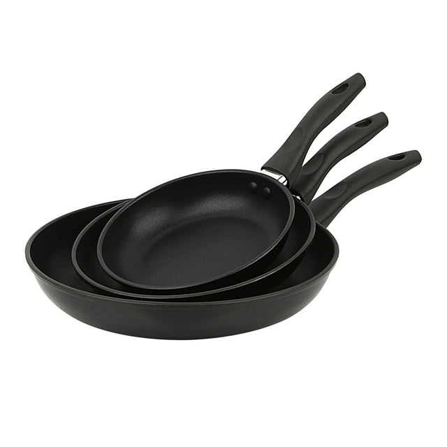 Mainstays 3Piece NonStick Aluminum Skillet Set, Black