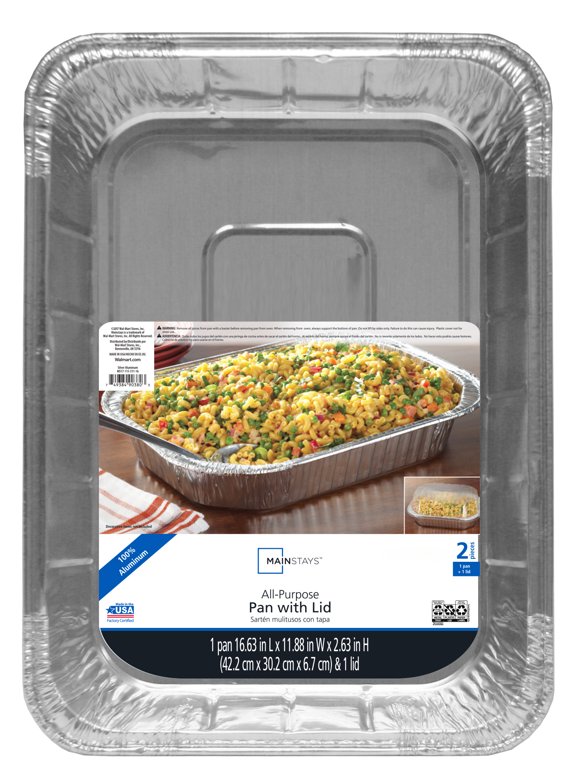 Mainstays Aluminum All-Purpose Baking Pan with Lid 1 Count Take-Out 16.63" x 11.88" x 2.63"