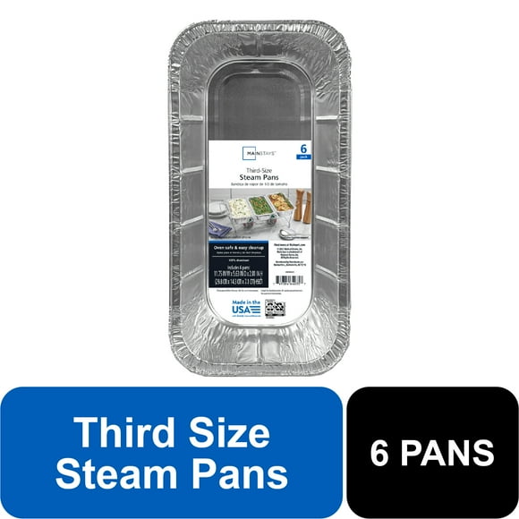 Mainstays Aluminum 1/3 Steam Table Pans, 12.6" x 6.5", Disposable Catering Pans, 6 Count