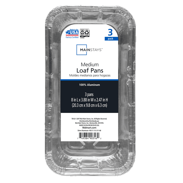 Mainstays Aluminum Foil 2 lb. Loaf Pans, 3 Count Disposable for Easy