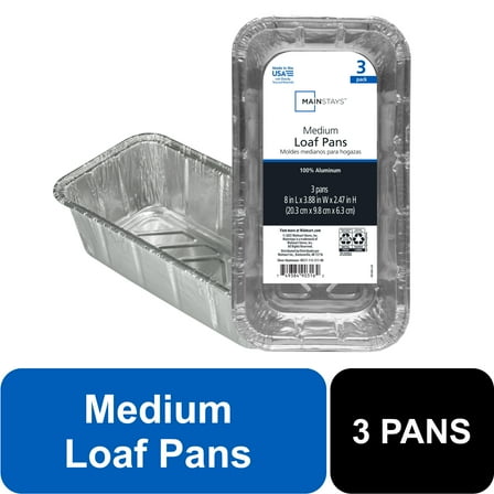 Mainstays Aluminum Foil 2 lb. Loaf Pans, 3 Count Disposable for Easy Cleaning