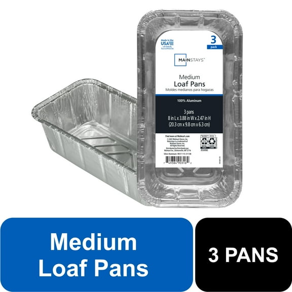 Mainstays Aluminum Foil 2 lb. Loaf Pans, 3 Count Disposable for Easy Cleaning