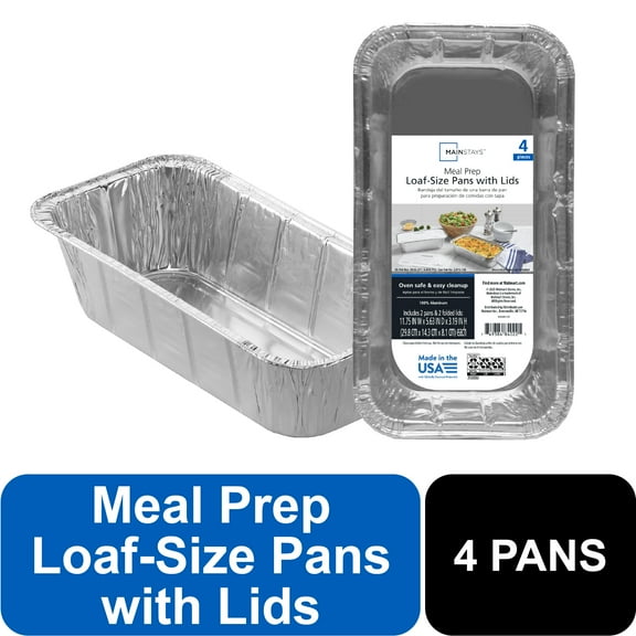 Mainstays Aluminum Foil 5 Pound Meal Prep Pans with Lids, 2 Count