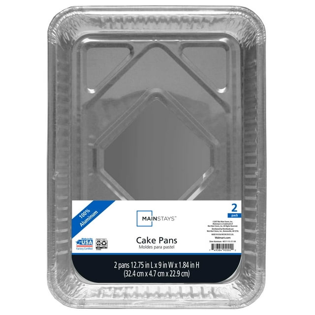 Mainstays Aluminum Foil Cake Pan non lids, 2 Count,13" x 9"