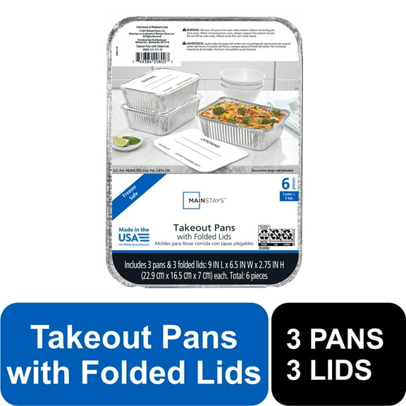Mainstays 9" x 6.5" Aluminum Pans with Folded Lids, 3 Count