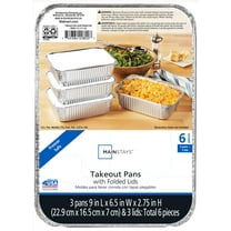 Mainstays Aluminum Foil Medium Takeout Pans with Folded Lids, 3 Count
