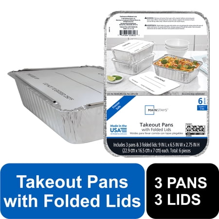 Mainstays 9" x 6.5" Aluminum Pans with Folded Lids, 3 Count
