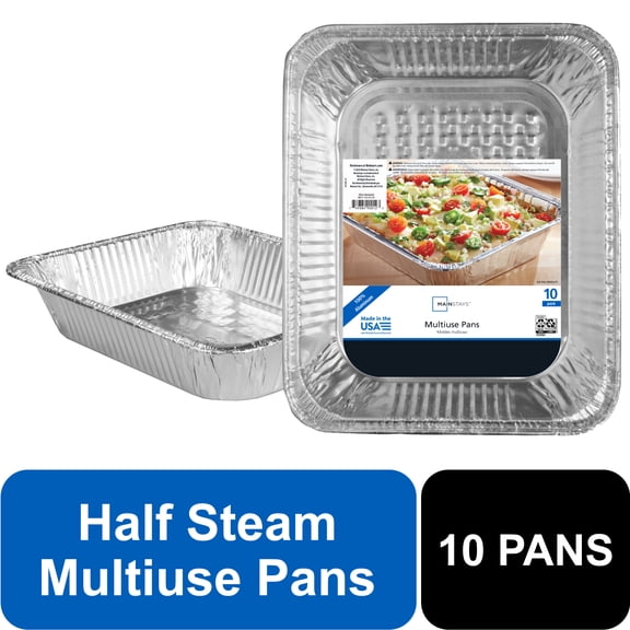 Mainstays Aluminum Half Steam Pan, 11.75" x 9.38", Disposable Catering Pan, 10 Count