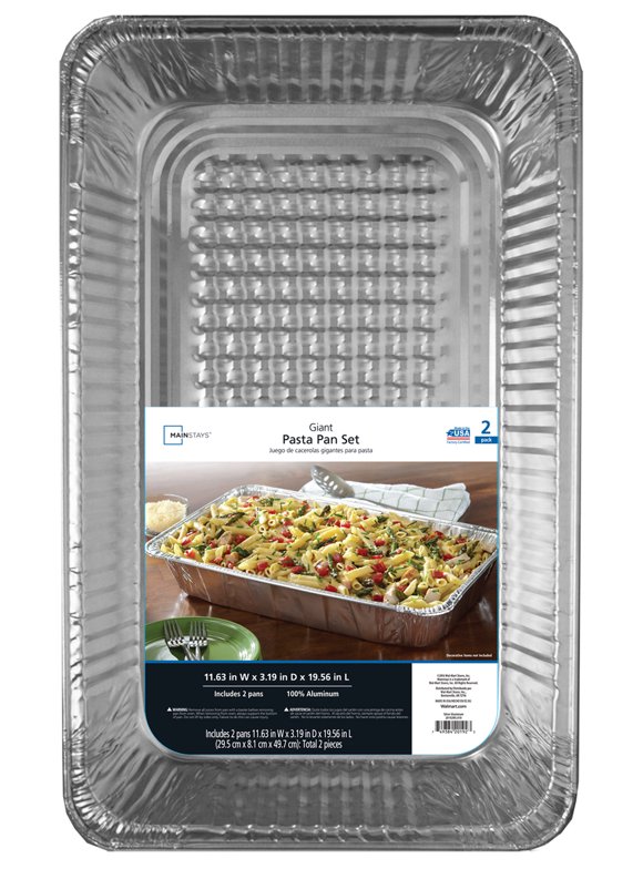 Mainstays Aluminum Giant Size Pasta/Full Steam Pans, 19.5" x 11.6" x 3.1", 2 Count