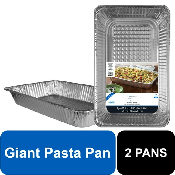 Mainstays Aluminum Full Steam Pan, 19.5" x 11.6", Giant Disposable Catering Pan, 2 Count