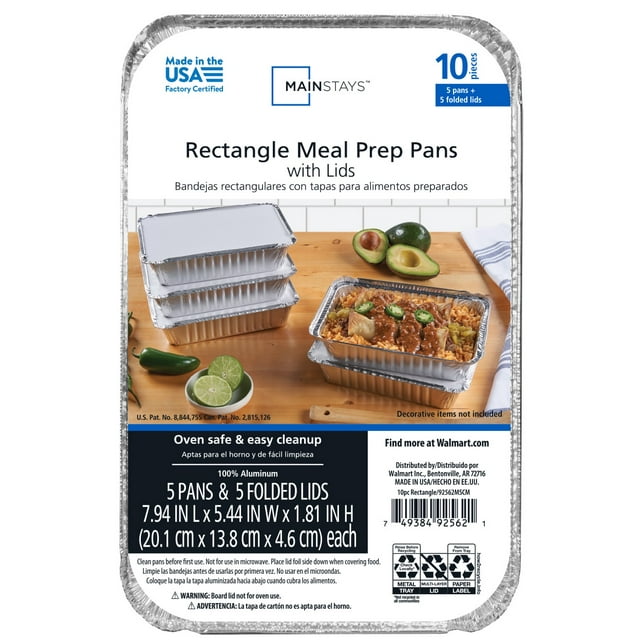 Mainstays Aluminum Meal Prep Pans with Folded Lids, 8.69 x 6.18 x 2.5