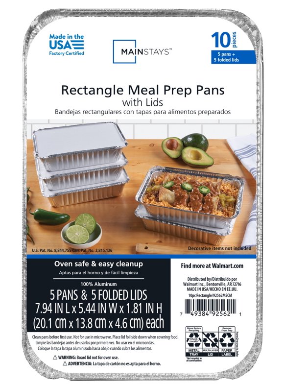 Mainstays Aluminum Meal Prep Pans with Folded Lids, 8.69 x 6.18 x 2.5 inch Take-Out Containers