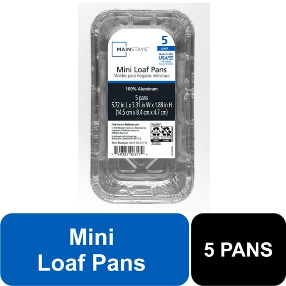 Mainstays Aluminum Mini Loaf Pans, 5 Count Disposable for Easy Cleaning 5.72" x 3.31" x 1.88"