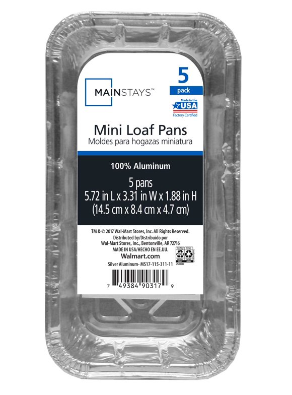 Mainstays Aluminum Mini Loaf Pans, 5 Count Disposable for Easy Cleaning 5.72" x 3.31" x 1.88"