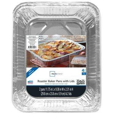Mainstays Aluminum Roaster & Baker Pans with Lid, 2 Count 11.75" x 9.38" x 2.31"