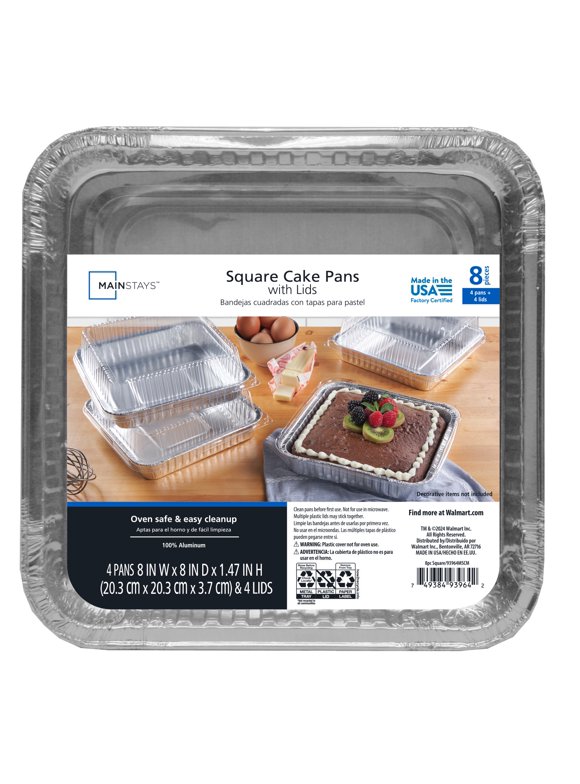 Mainstays Aluminum Square Cake Pans with Lids, 8 x 8 x 2.75 inch