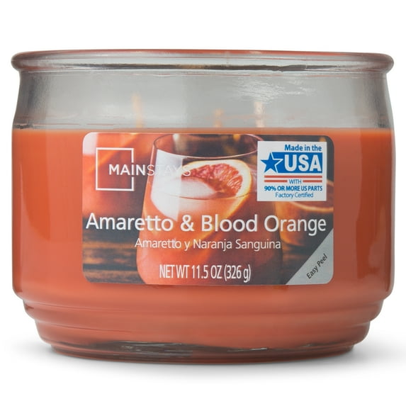 Mainstays Amaretto & Blood Orange Scented 3-Wick Glass Jar Candle, 11.5 oz.