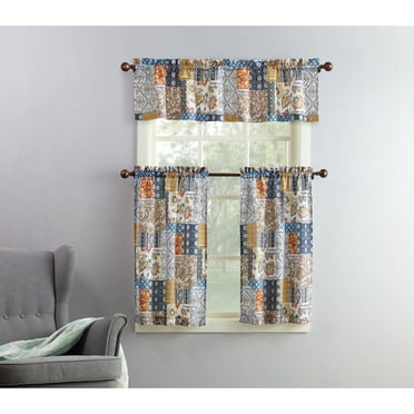 Mainstays Solid Semi-Sheer Curtain Tier Pair and Valance Set, 3-Piece, Multi, 54" W x 36" L