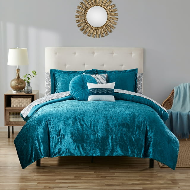 Mainstays Anthro 10-Piece Teal Solid Bed in a Bag, King