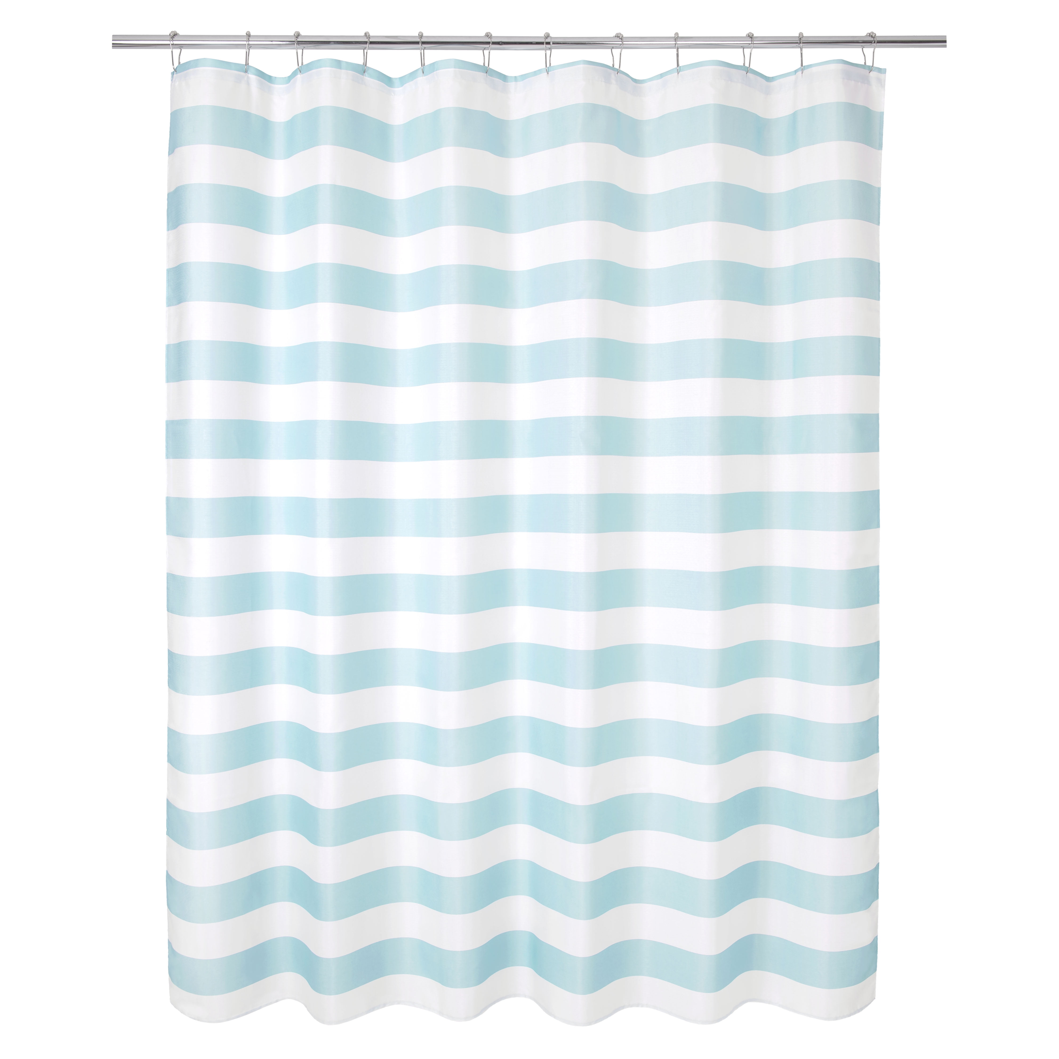 Mainstays Aqua Stripe 13-piece Fabric Shower Curtain with Hooks