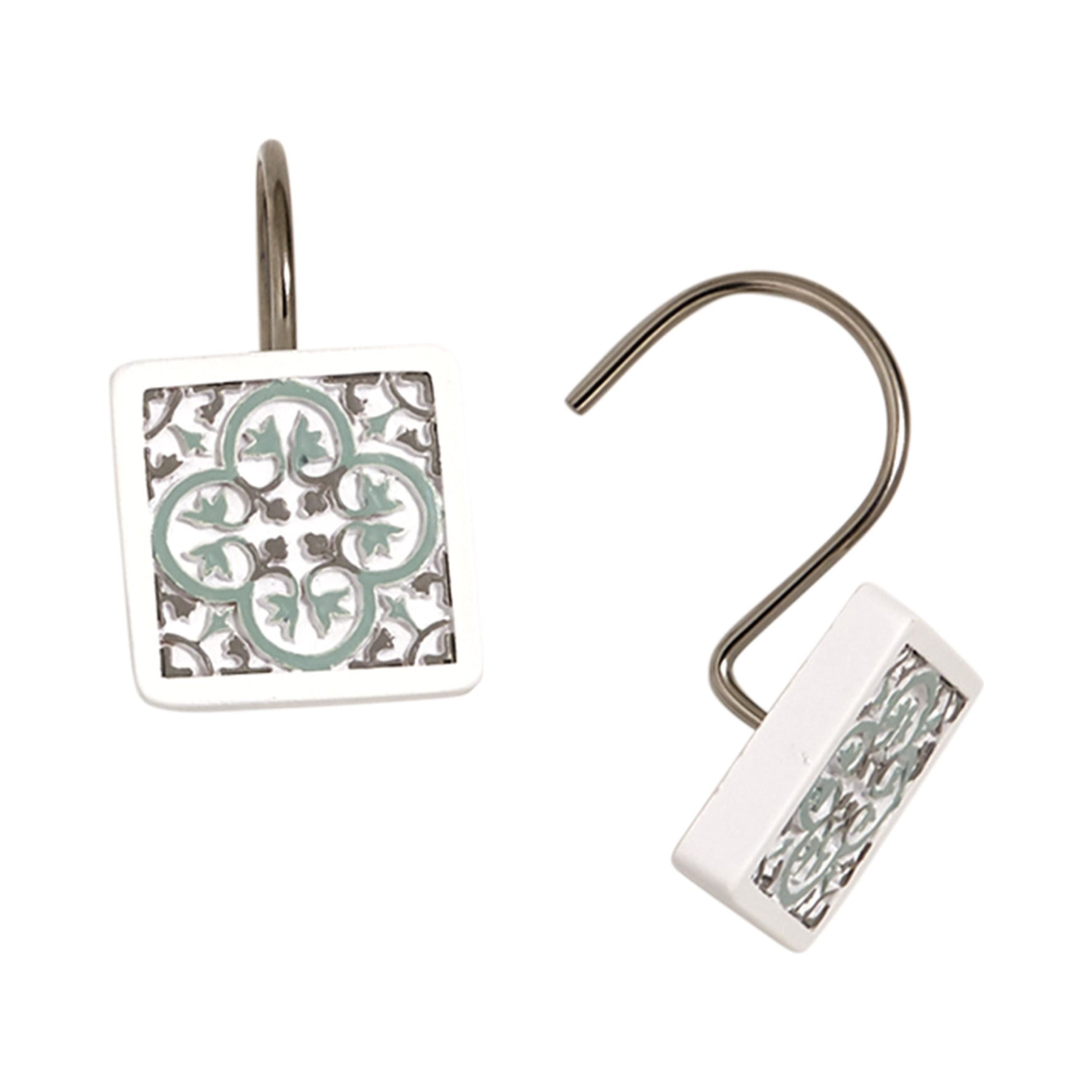 Mainstays Arbor Leaves Shower Curtain Hook 12 Piece Set, Resin, White , Blue