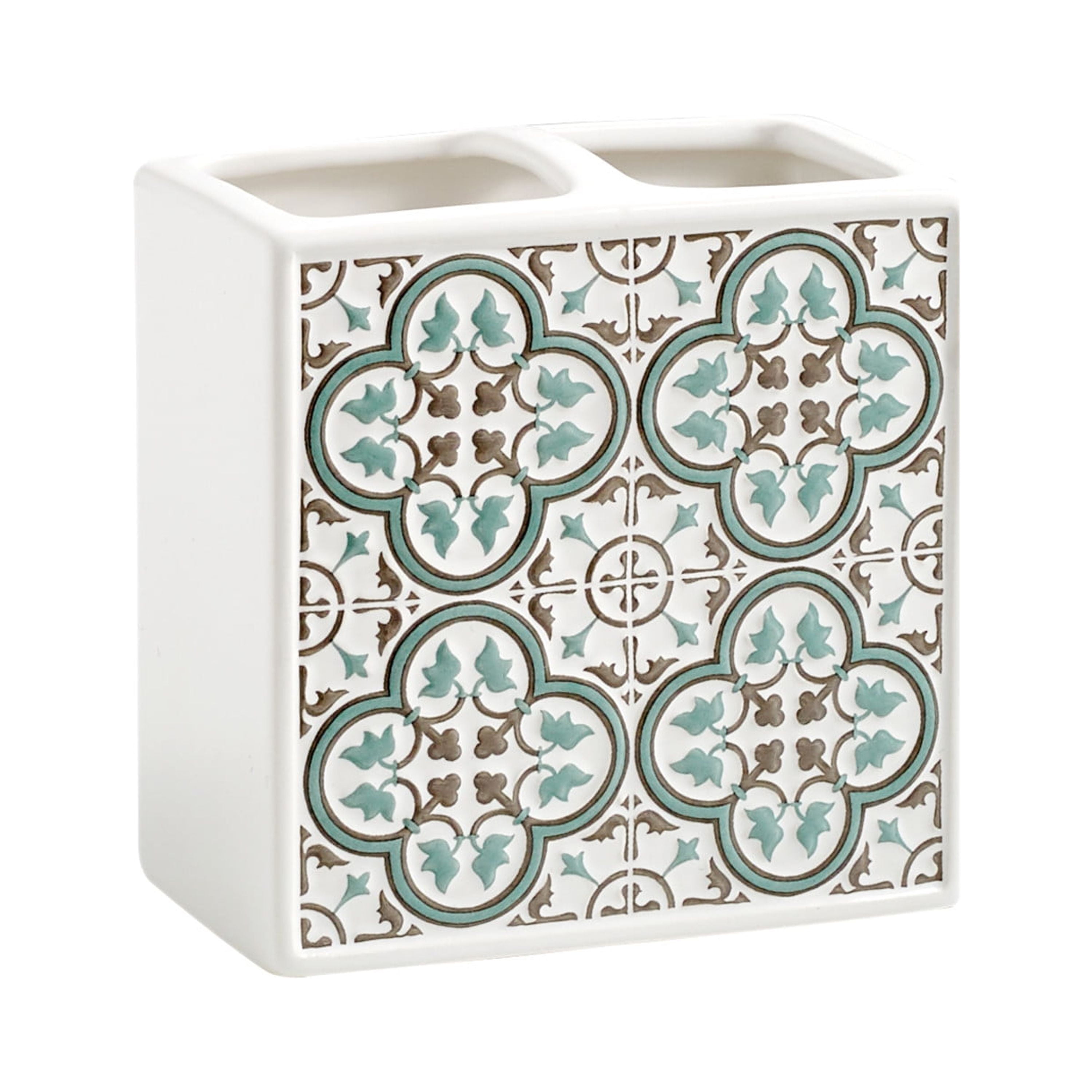 Mainstays Arbor Leaves Toothbrush Holder, Ceramic, Aqua, 1 Piece, Adult