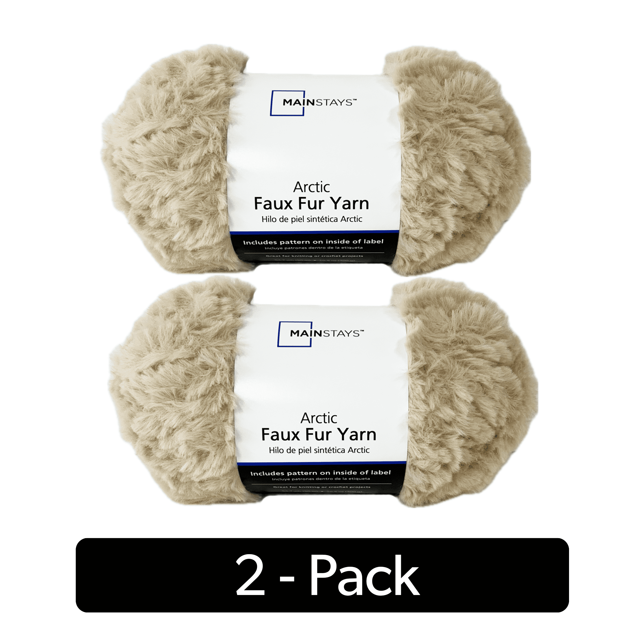 Mainstays Arctic Fur Yarn, 54.7 yd, Light Brown, 100% Polyester, Super Bulky, Pack of 2