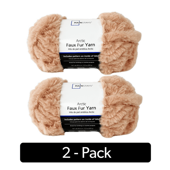 Mainstays Arctic Fur Yarn, 54.7 yd, Pink, 100% Polyester, Super Bulky, Pack of 2