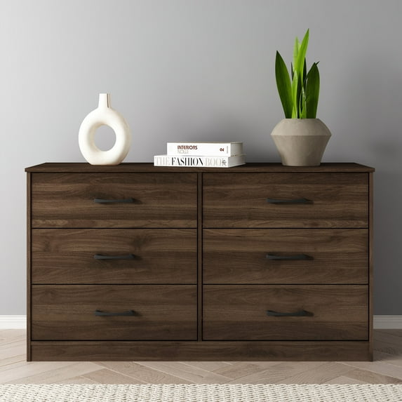 Mainstays Ardent 53.75" Wide 6 Drawer Dresser, Dark Walnut