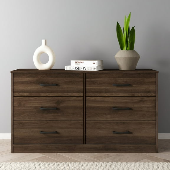 Mainstays Ardent 53.75" Wide 6 Drawer Dresser, Dark Walnut