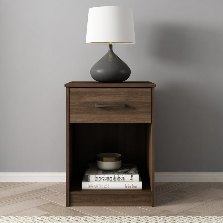 Mainstays Ardent Nightstand with 1 Drawer Dark Walnut Walmart