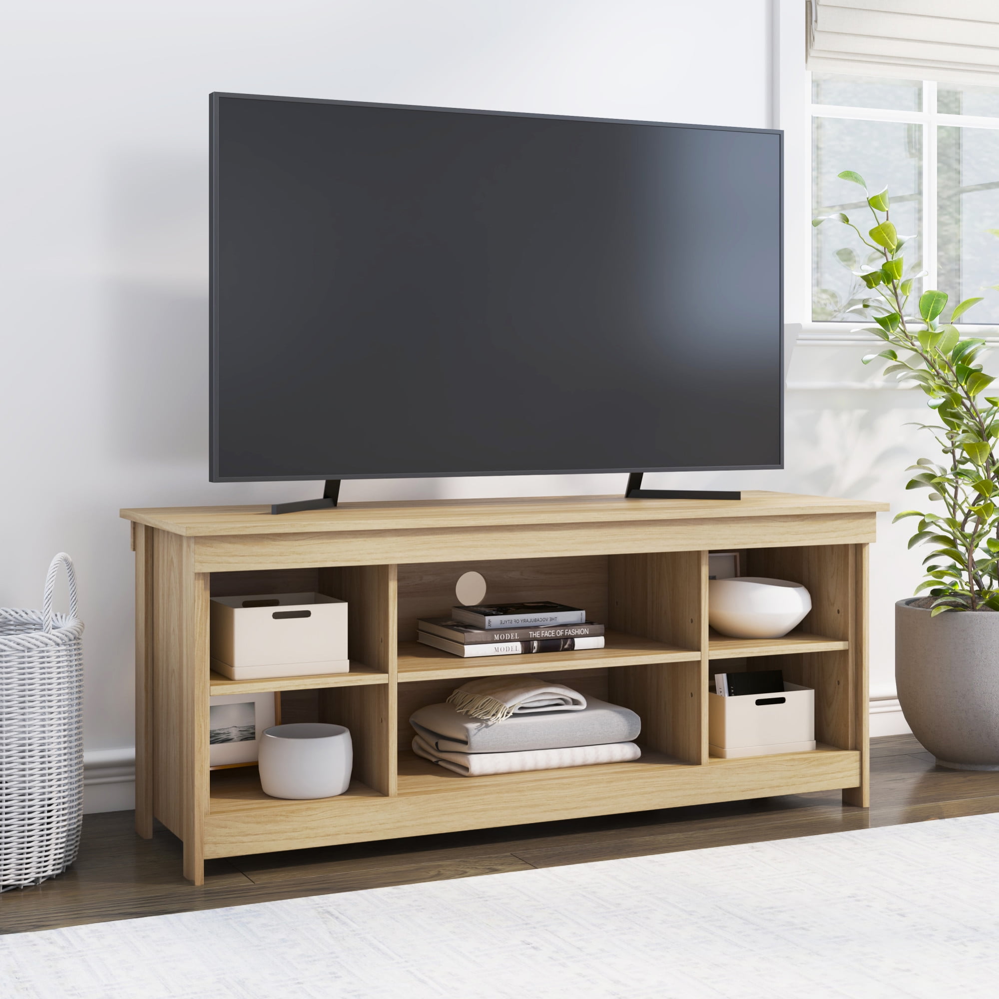 Mainstays Ardent No Tools Open Shelf TV Stand Console for TVs up to 50", Euro Oak - Walmart.com
