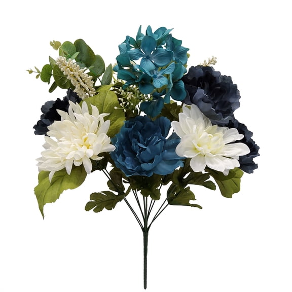 Mainstays Artificial Flower Bouquet, Hydrangea and Peony, 21.5 in, Navy and Cream, Indoor Use