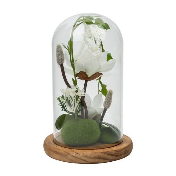 Mainstays Artificial Magnolia Cloche on Wooden Base, 10.4"