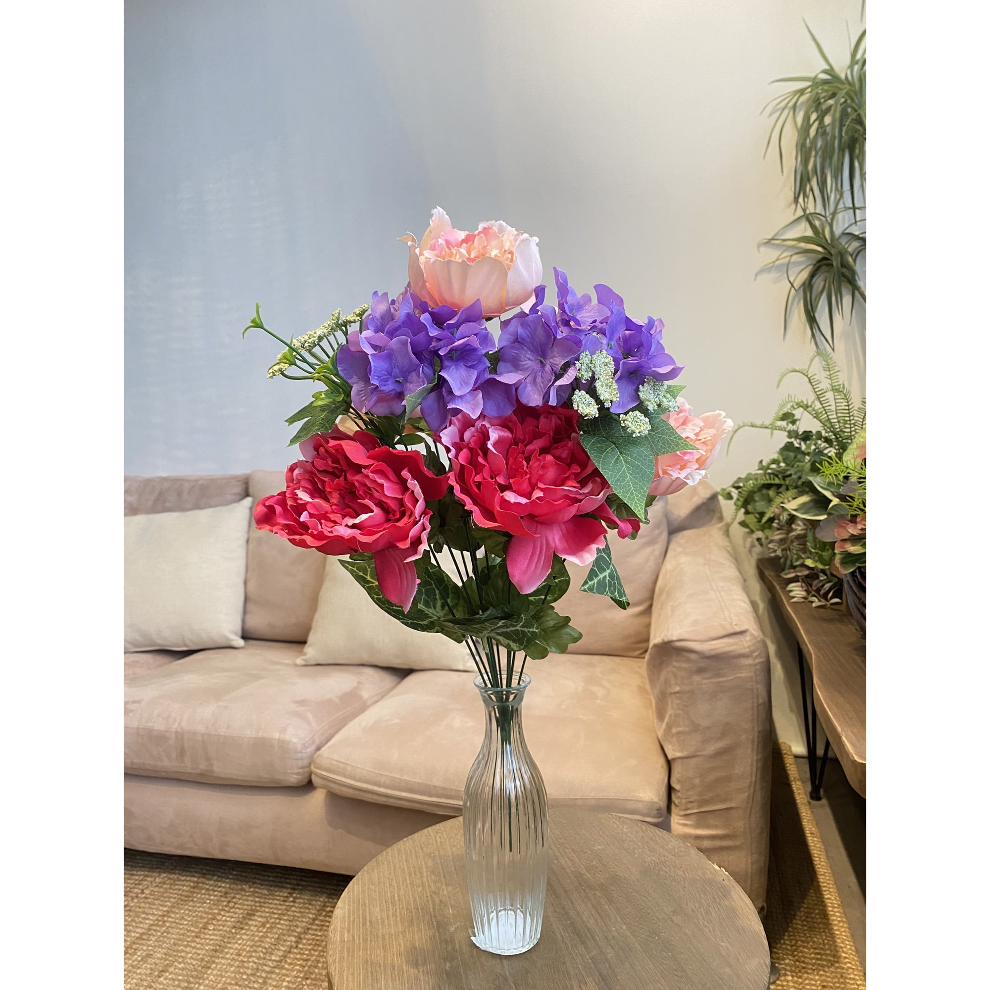 Mainstays Artificial Peony Arrangement Bouquet 20" Tall Spring Mix with