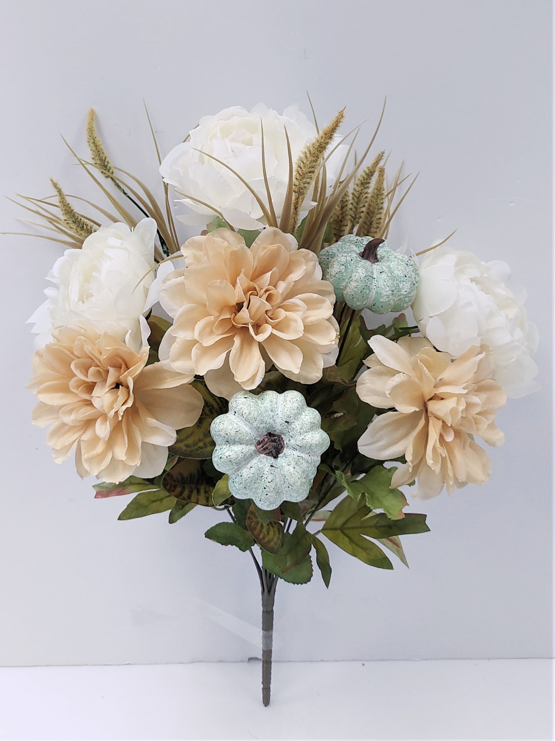 Mainstays Artificial Peony Pumpkin Mixed Bouquet, Multi, Cream/Blush, 20"