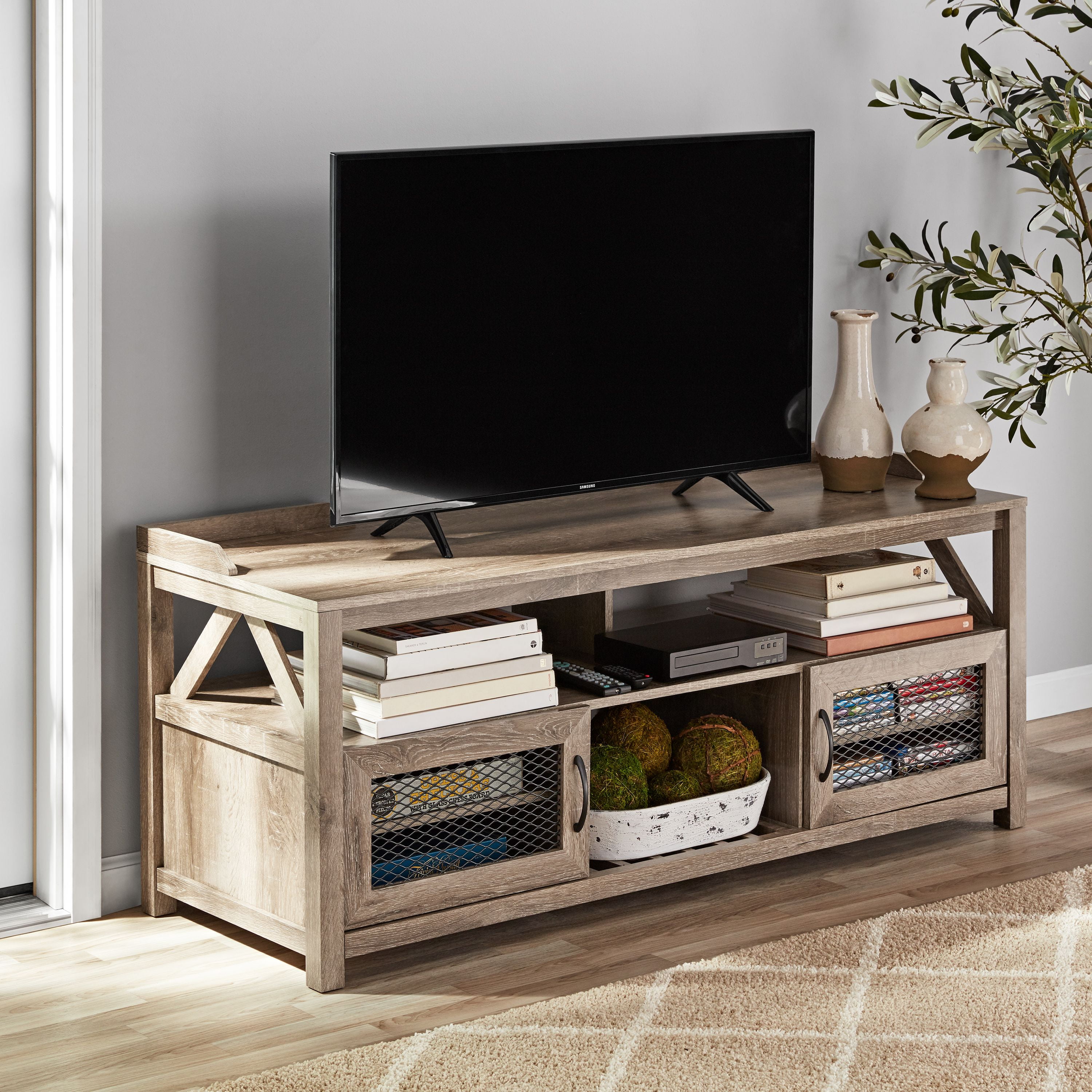 Mainstays aston mills rustic farmhouse tv stand deals