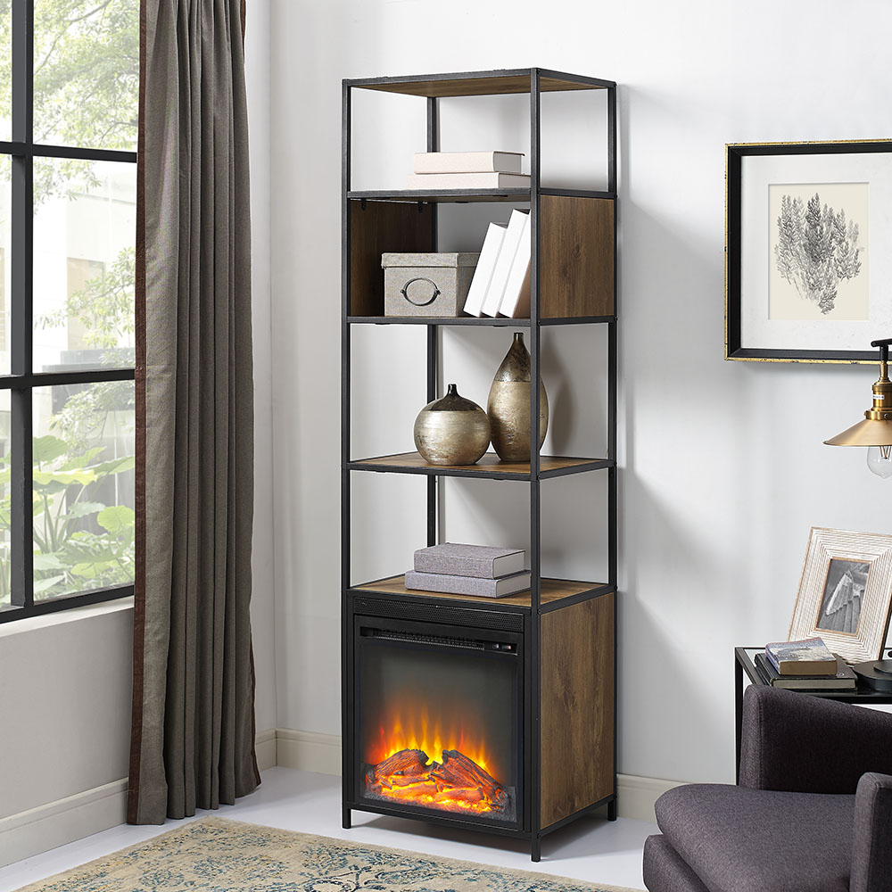 Mainstays Atmore 4-Shelf Media Tower with Fireplace - image 1 of 16