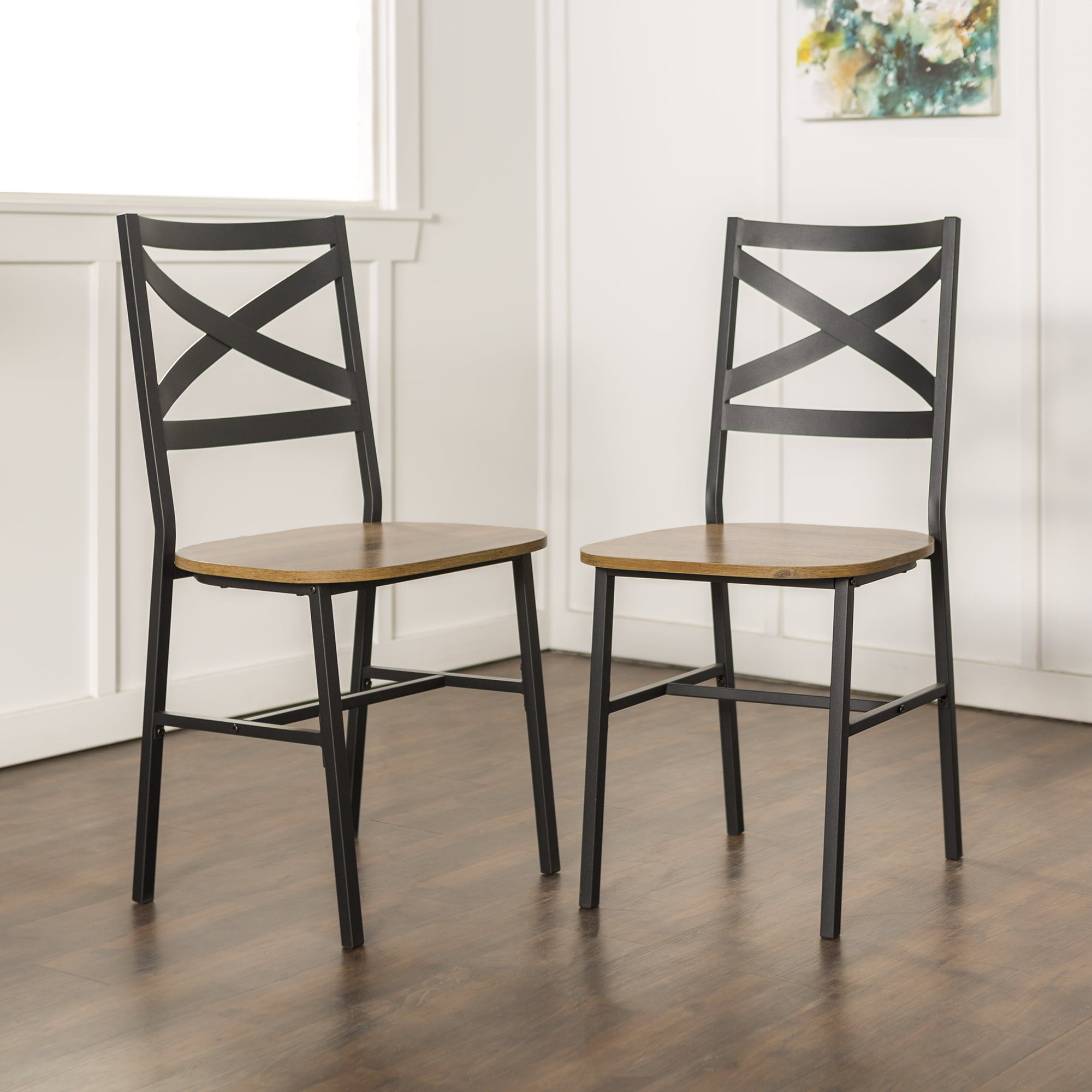 Mainstays Atmore X-Back Metal and Wood Dining Chairs, Set of 2
