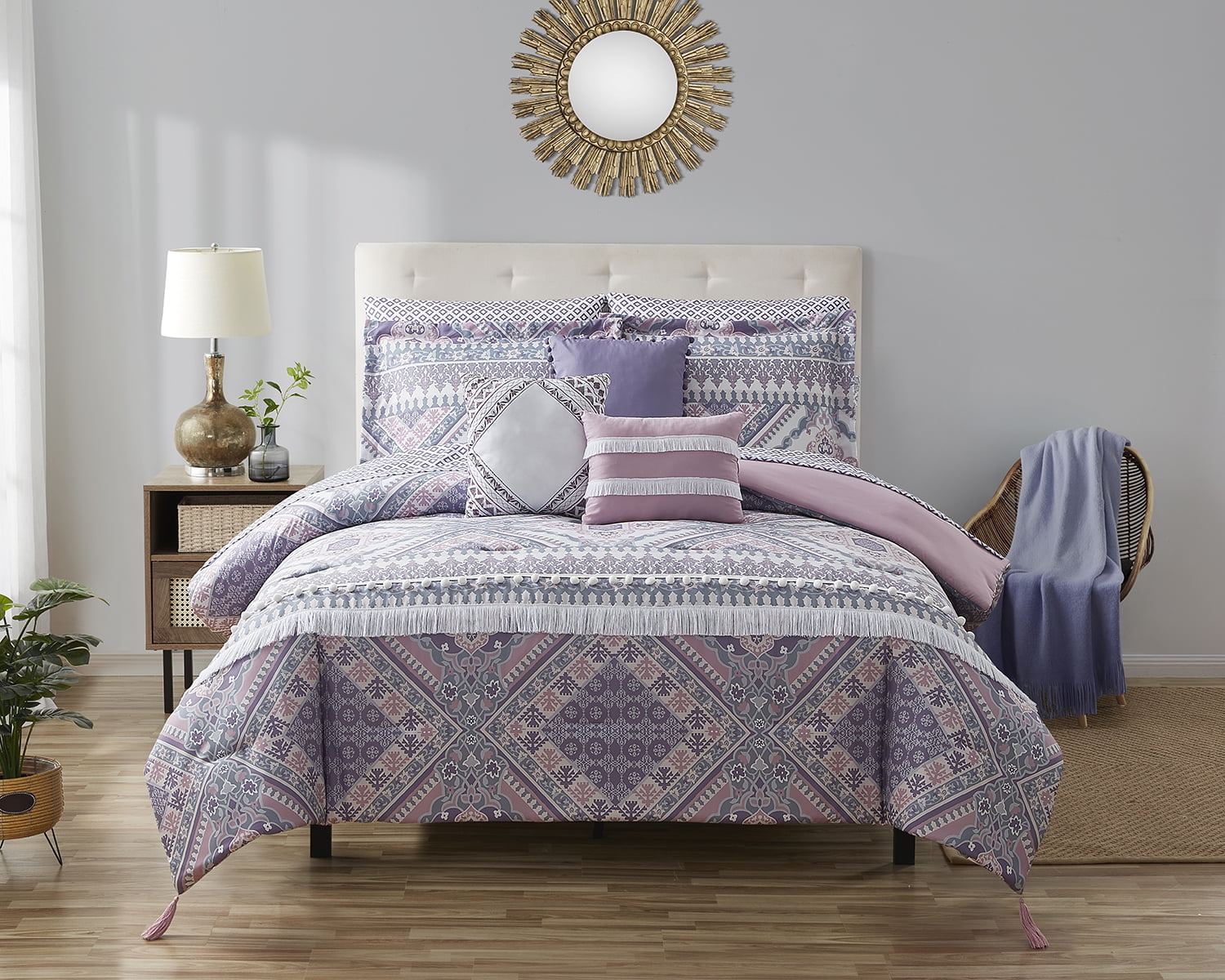 Mainstays Aztec 10-Piece Purple Medallion Bed in a Bag, King - Walmart.com
