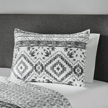Mainstays Aztec Grey/White Tribal Polyester Pillow Sham, King (1 Count)